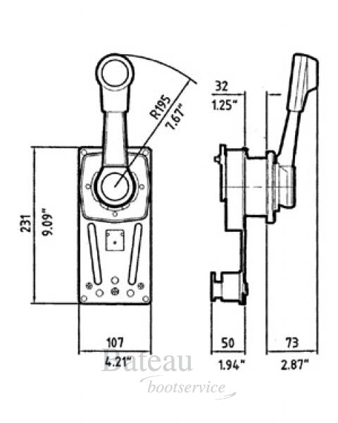 Ultraflex Eénhendelbediening voor zij-montage Model B183 - Bateau Bootservice