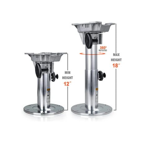 Verstelbare aluminium stoelpoot 30-45 cm met draaifunctie voor bootstoelen.