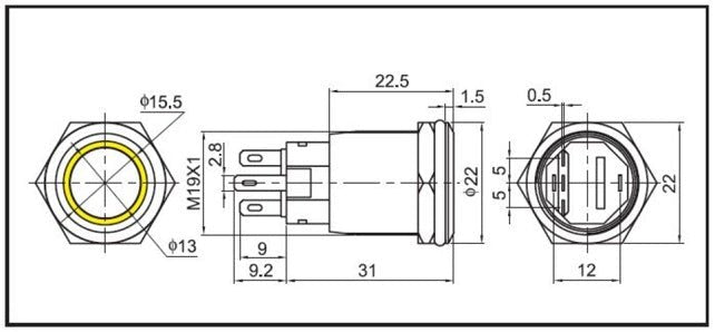 Hollex drukknop rvs 12 of 24V puls LED rood blauw of wit incl. stekker - Bateau Bootservice