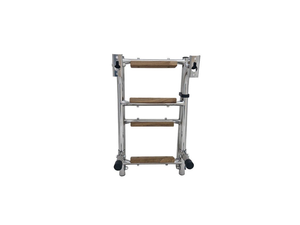 Hollex uitklapbare zwemtrap rvs316 2+2 treden teak - Bateau Bootservice