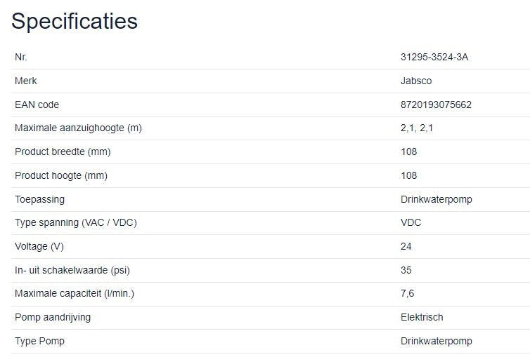 Jabsco drinkwaterpomp ParMax 2 24V 7,6ltr 35psi - Bateau Bootservice