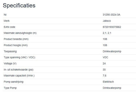 Jabsco drinkwaterpomp ParMax 2 24V 7,6ltr 35psi - Bateau Bootservice