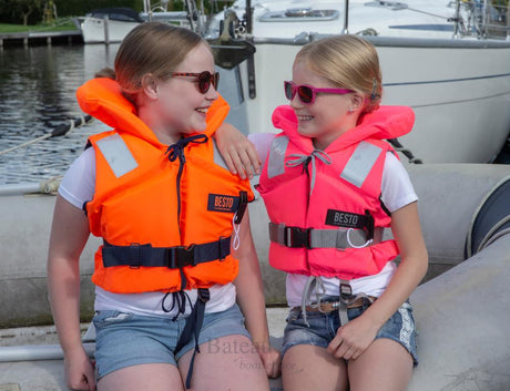 BESTO RACINGBELT 100N kinder reddingsvest roze oranje met print - Bateau Bootservice