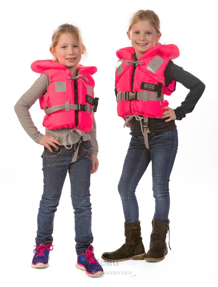BESTO RACINGBELT 100N kinder reddingsvest roze oranje met print - Bateau Bootservice