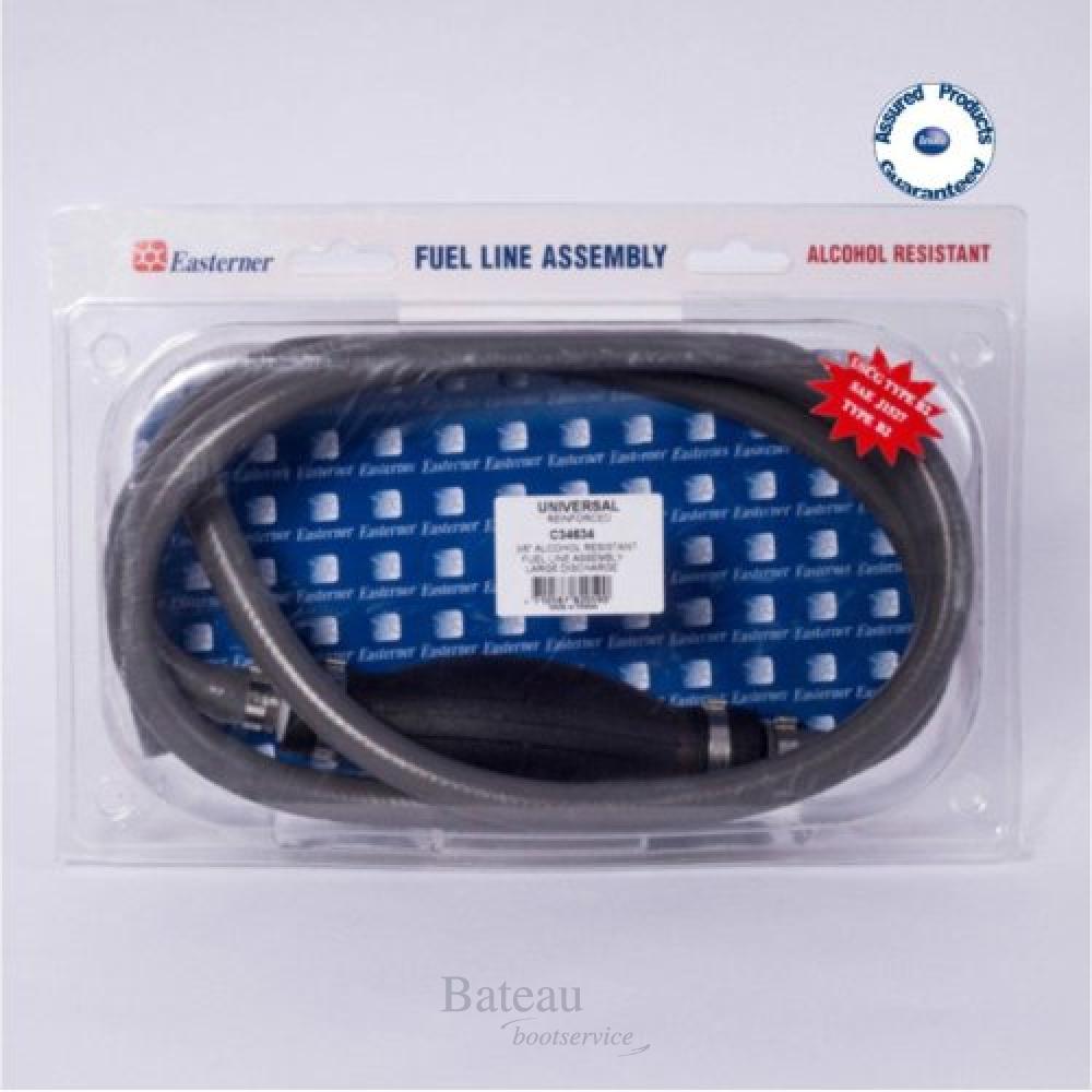 Brandstofslang buitenboordmotor 9.5mm, 3/8, met knijpbal en slangklemmen, alcoholbestendig, lengte 2.1m.