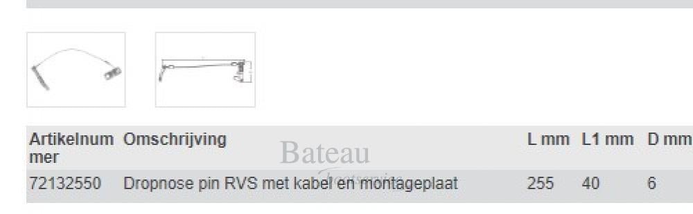 RVS pin met kabel voor deksteun biminitop - Bateau Bootservice