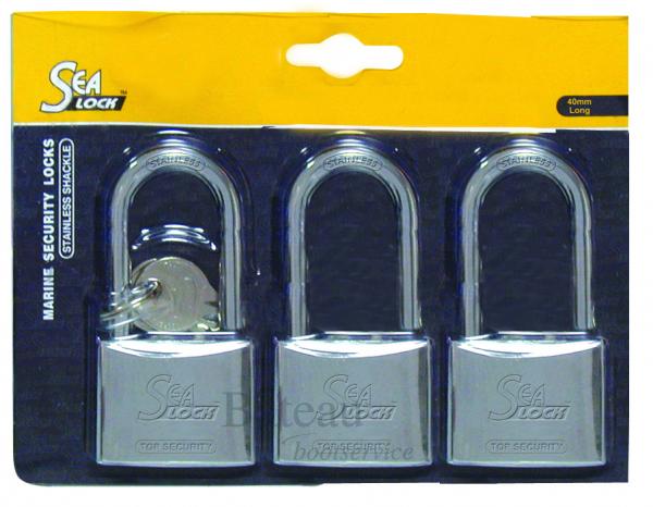 Hangslot 30 mm 3 stuks zelfde sleutel lange beugel - Bateau Bootservice