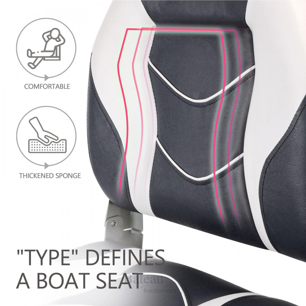 High Back Folding Boat Seat White/Charcoal - Bateau Bootservice