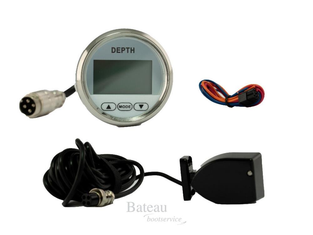 Hollex Dieptemeter Wit/RVS 9-32V + Spiegeltransduser - Bateau Bootservice