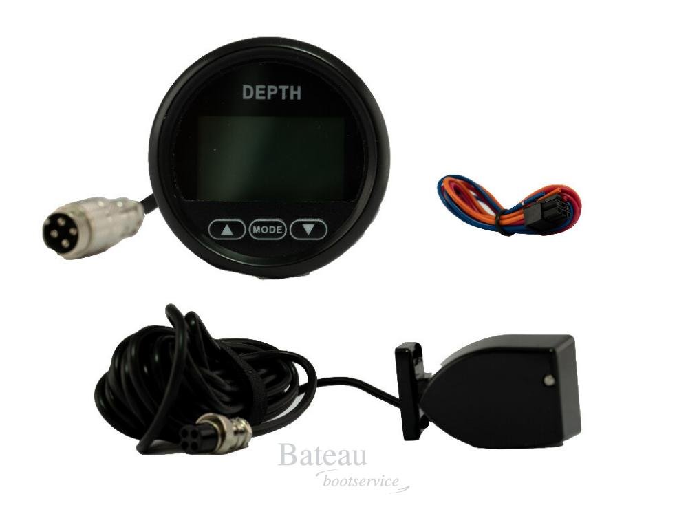 Hollex Dieptemeter Zwart 9-32V + Spiegeltransduser - Bateau Bootservice