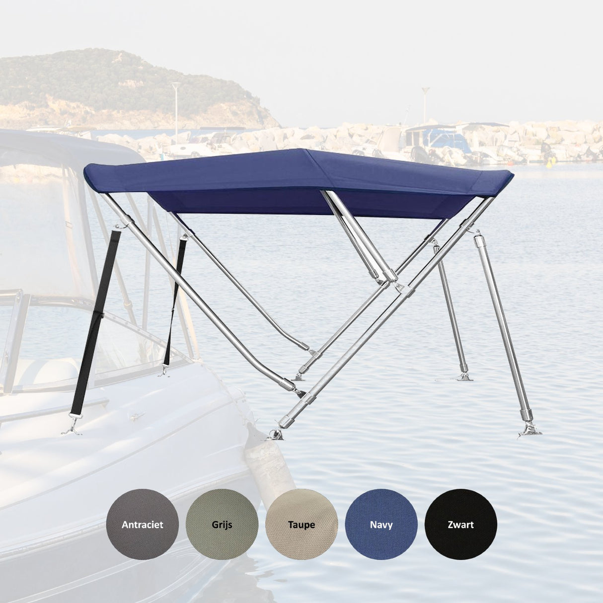 Sunmaster DeLuxe Biminitop XXL – 3-boogs RVS 25 mm met 600D doek