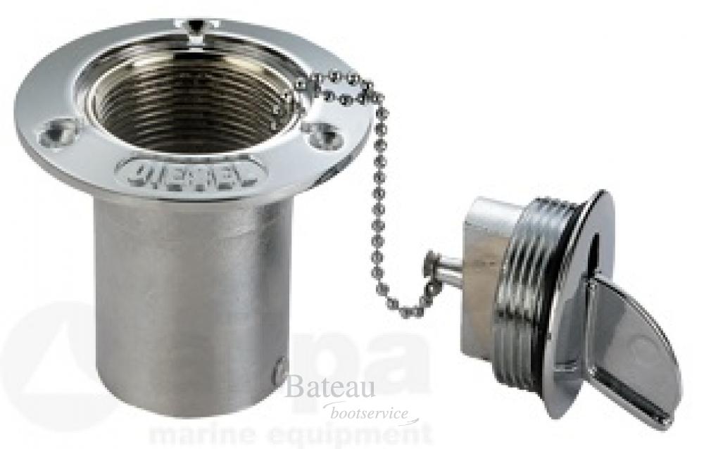 Messing-verchroomde dekvuldop 'fuel', slangaansluiting Ø50mm, flensmaat Ø89mm, gatmaat Ø50 - Bateau Bootservice