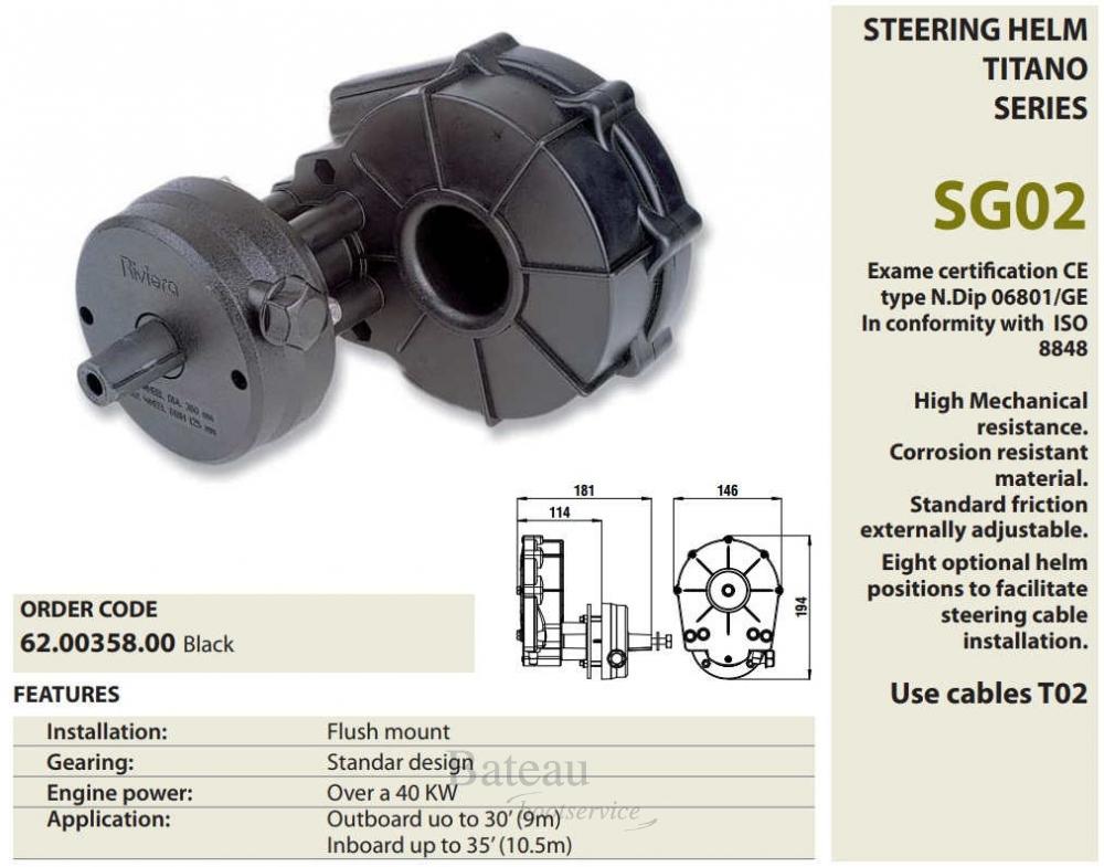 Riviera stuurset KMDA100M – mechanische stuurinrichting met TO2 stuurkabel, geschikt voor boten tot 10,5 meter.