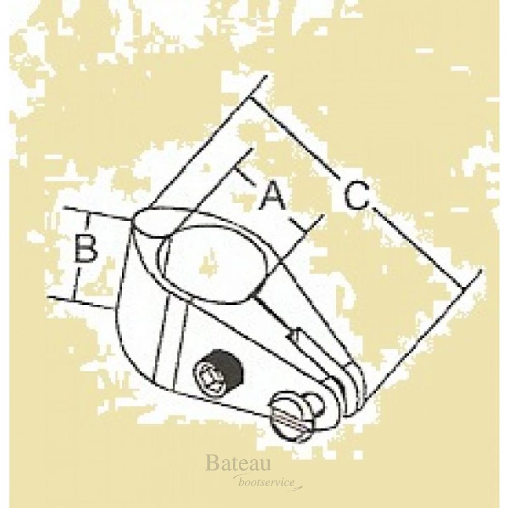 RVS Buiskap gedeeld middenstuk, A=22,25mm, B=28,6mm, C=66,7mm - Bateau Bootservice