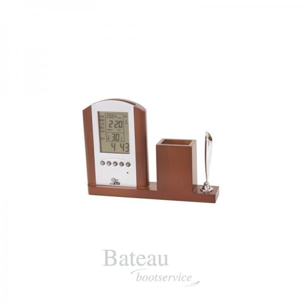 SeaNav houten penhouder met digitale klok nautische look - Bateau Bootservice