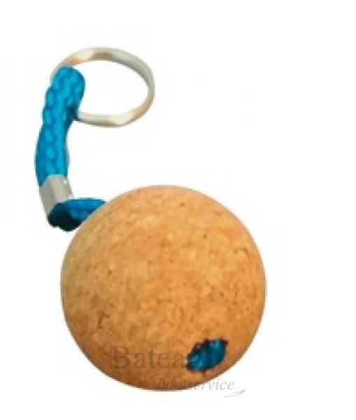 Drijvende sleutelhanger van kurk met koord, diameter 53 mm, bruine kurk.