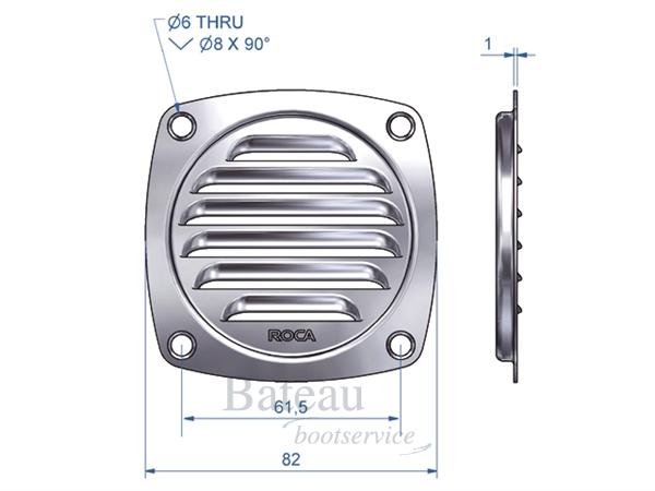 Ventilatie rooster RVS 82 x 82mm - Bateau Bootservice