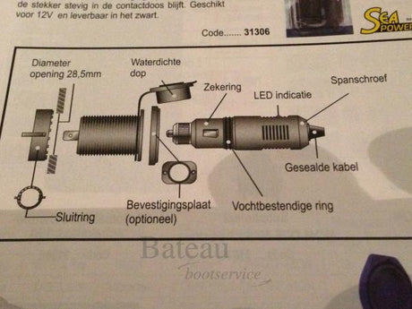 Watersport stekker-contactdoos set, 12V - Bateau Bootservice