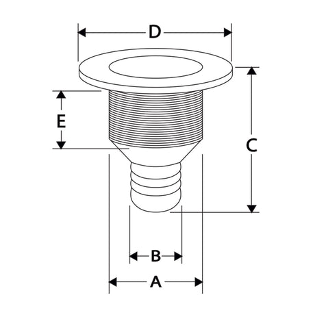 Huid doorvoer met vlakke flens en slangpilaar, Wit 32 mm - Bateau Bootservice