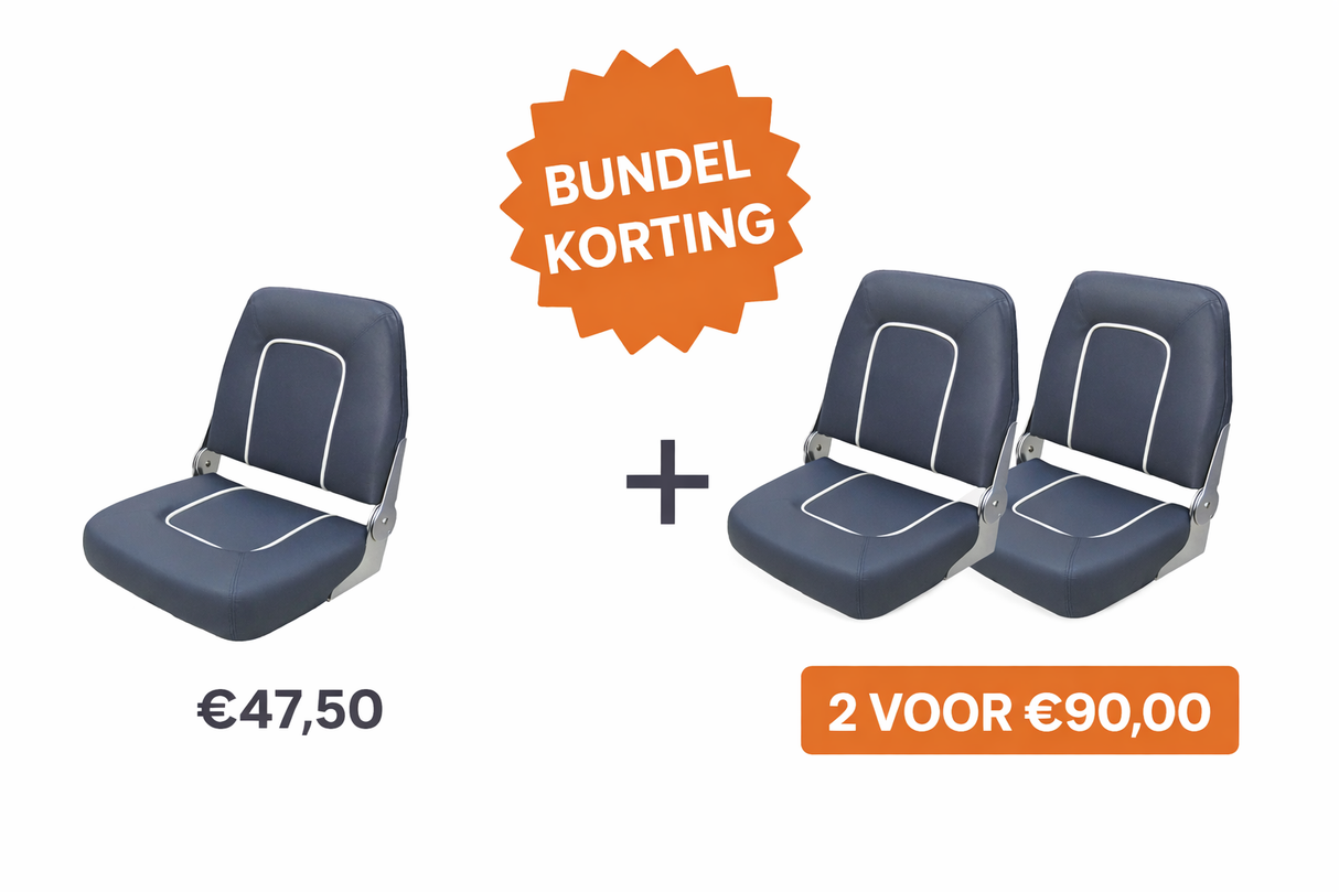 Bundel aanbieding neerklapbare bootstoel blauw met witte bies 1 stoel 47,50 euro of 2 stoelen voor 90 euro bundel