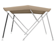 Taupe / beige 3-boogs biminitop van RVS 22 mm met doek, hoes en achtersteunen, lengte 183 cm, hoogte naar keuze 91/117/137 cm.