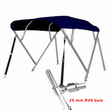 Sunmaster DeLuxe 4-boogs biminitop in navy blauw, 232 cm lang met 25 mm RVS frame en dik 600D doek. Keuze uit 117 of 137 cm hoogte.
