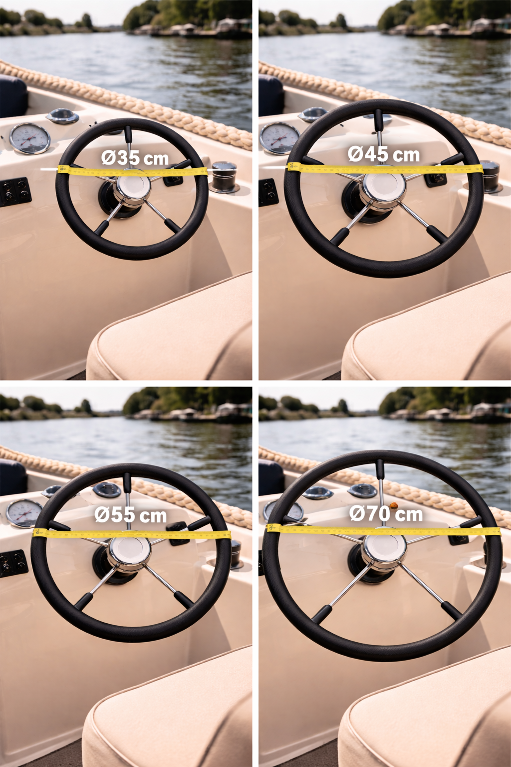 Zwart boot stuur met spaken Ø70 cm