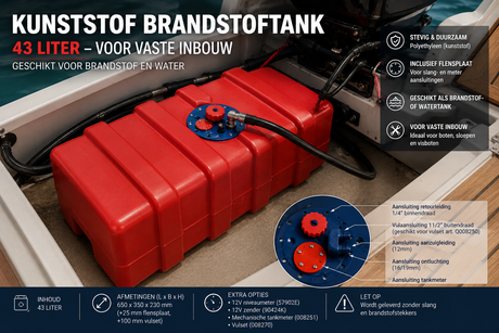 Kunststof brandstoftank 43 liter voor vaste inbouw