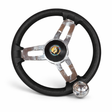 boot stuur zwart 35 cm met PU foam grip en RVS 3 spaaks ontwerp inclusief draaiknop voorkant