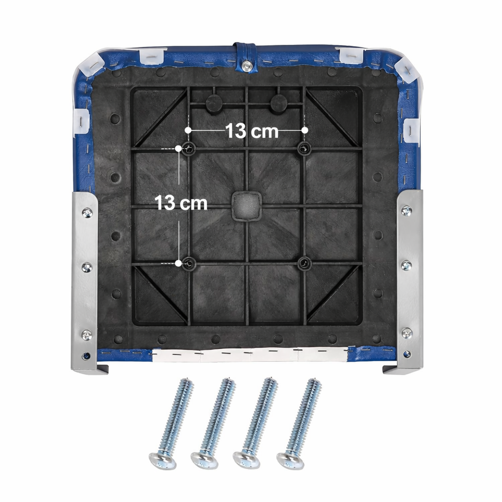 Lage rug bootstoel wit navy blauw opvouwbaar model 49x40x39 cm met 13x13 cm montagepatroon onderkant