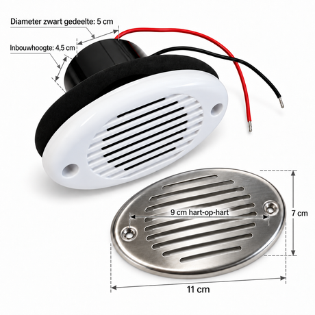 Marine Hidden Horn inbouw claxon 12V wit en RVS