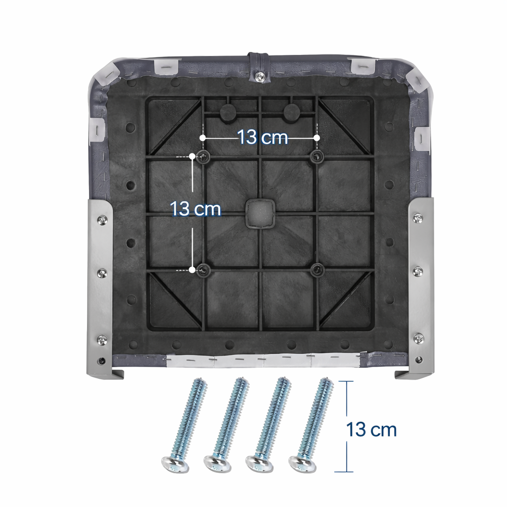 Lage rug bootstoel wit antraciet opvouwbaar model 49x40x39 cm met 13x13 cm montagepatroon onderkant