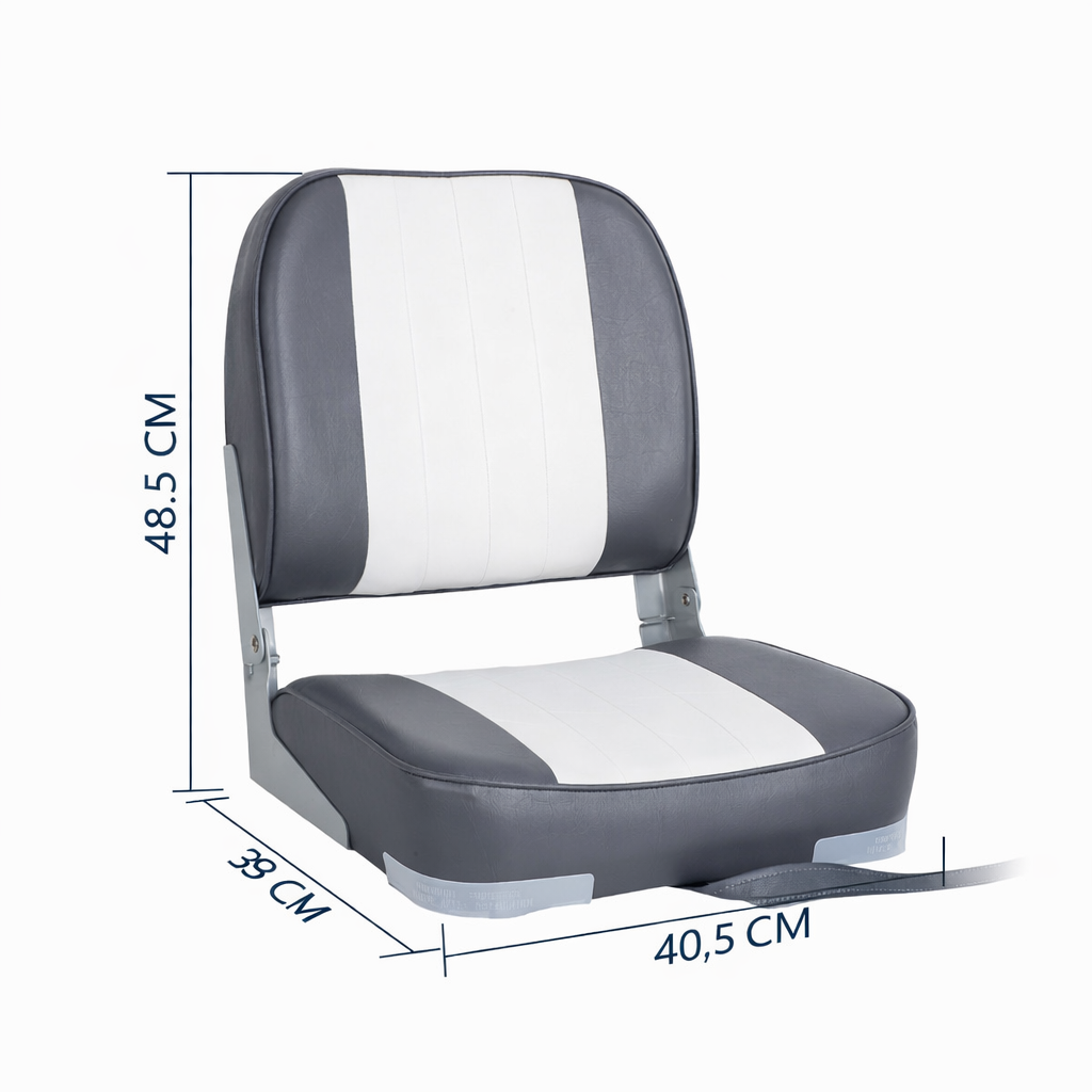Lage rug bootstoel wit antraciet opvouwbaar model 49x40x39 cm met 13x13 cm montagepatroon technische tekening 