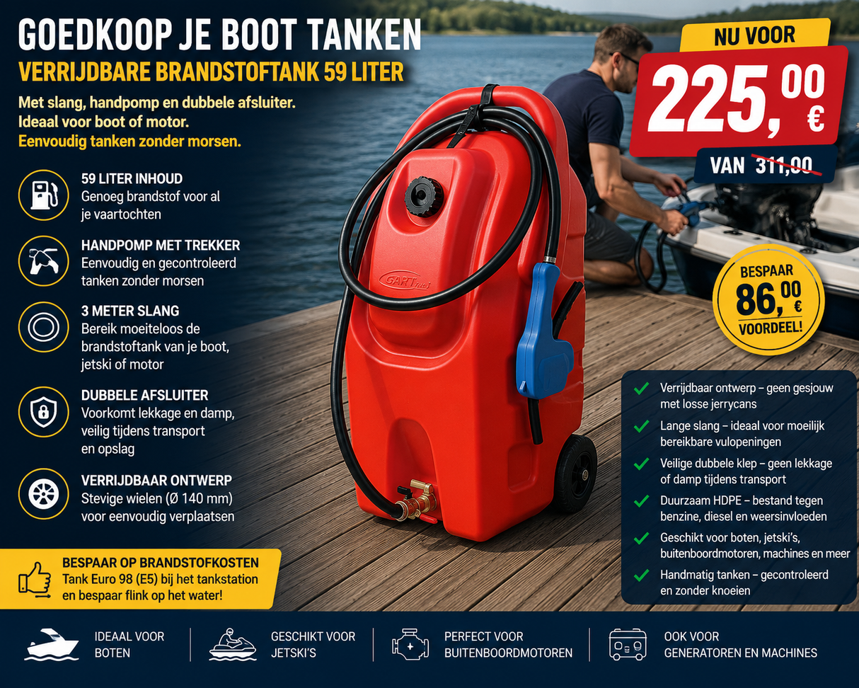 Mobiele brandstoftank 59 liter met handpomp en wielen