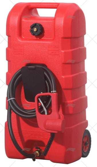Rode brandstoftank van 57 liter met wielen, handmatige pomp, slang en vulpistool – model 35250203

