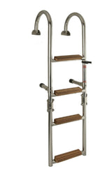 Teak houten zwemtrap met 4 treden en RVS 316 handrail, ideaal voor boten en steigers. 4 treden