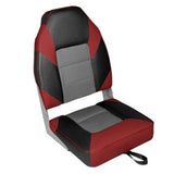 hoge bootstoel grijs steenkool rood met hoge rugleuning en ergonomisch design