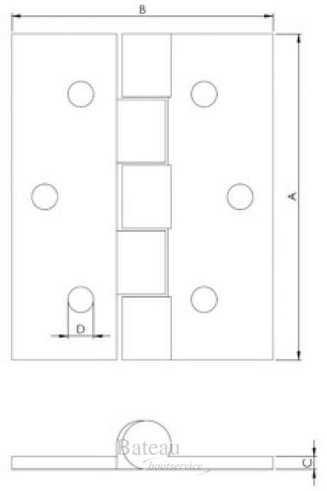 Hollex Scharnier 76x50,5mm - Bateau Bootservice