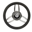 Boot stuur zwart Ø35 cm – 6 RVS spaken, PU-bekleding, leren middenkap met rosa dei venti.