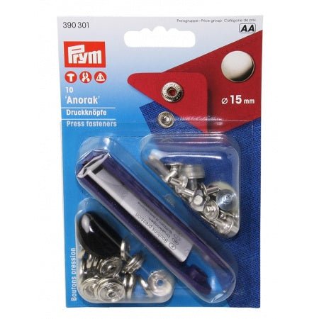 Prym Set van 10 anorak met drukknopen, gladde kap, vernikkeld, 15 mm Ø - Bateau Bootservice