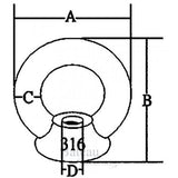 RVS schroefoog / oogmoer M10. - Bateau Bootservice