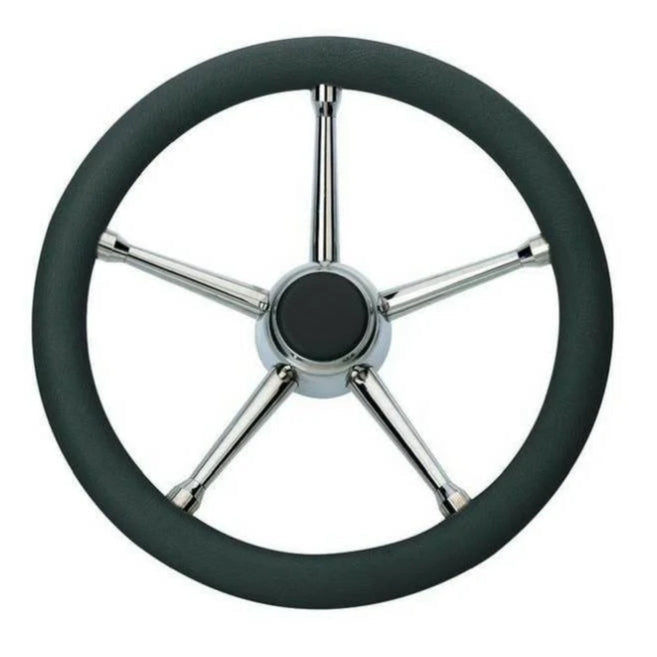 Stuurwiel T17B/35 – Zwart met RVS, Ø35 cm, PU-schuimbekleding, 5 spaken.