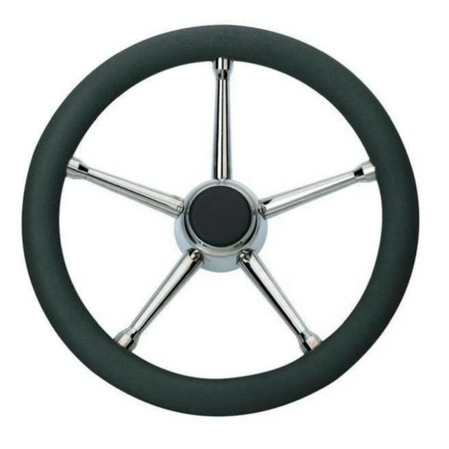 Stuurwiel T17B/35 – Zwart met RVS, Ø35 cm, PU-schuimbekleding, 5 spaken.
