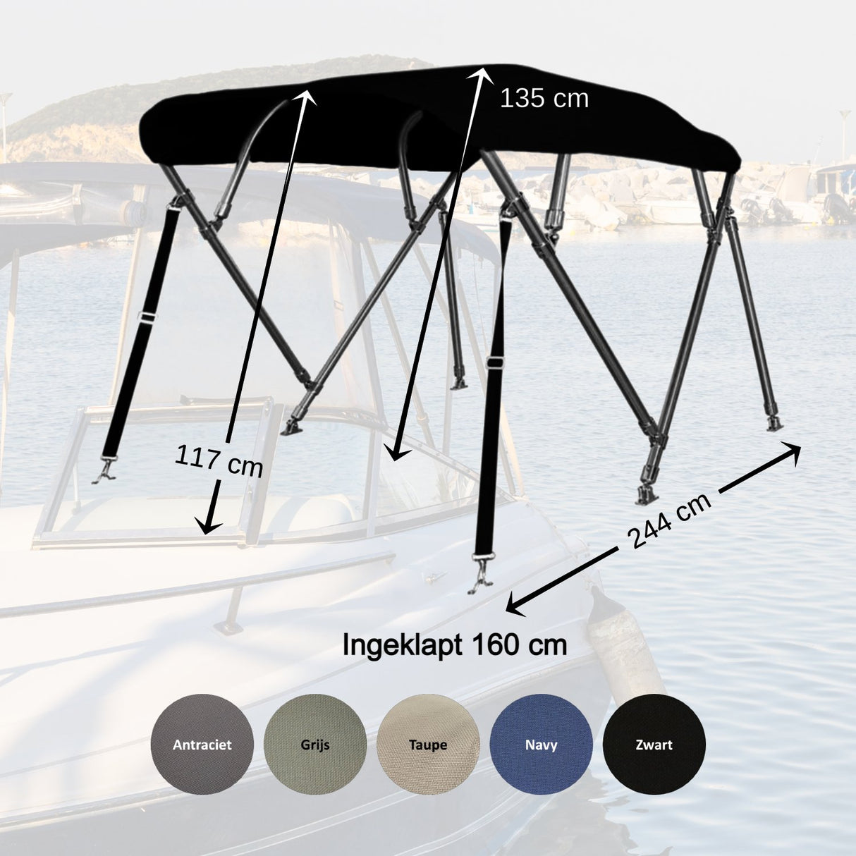 RVS biminitop licht grijs 25 mm buis - Bateau Bootservice