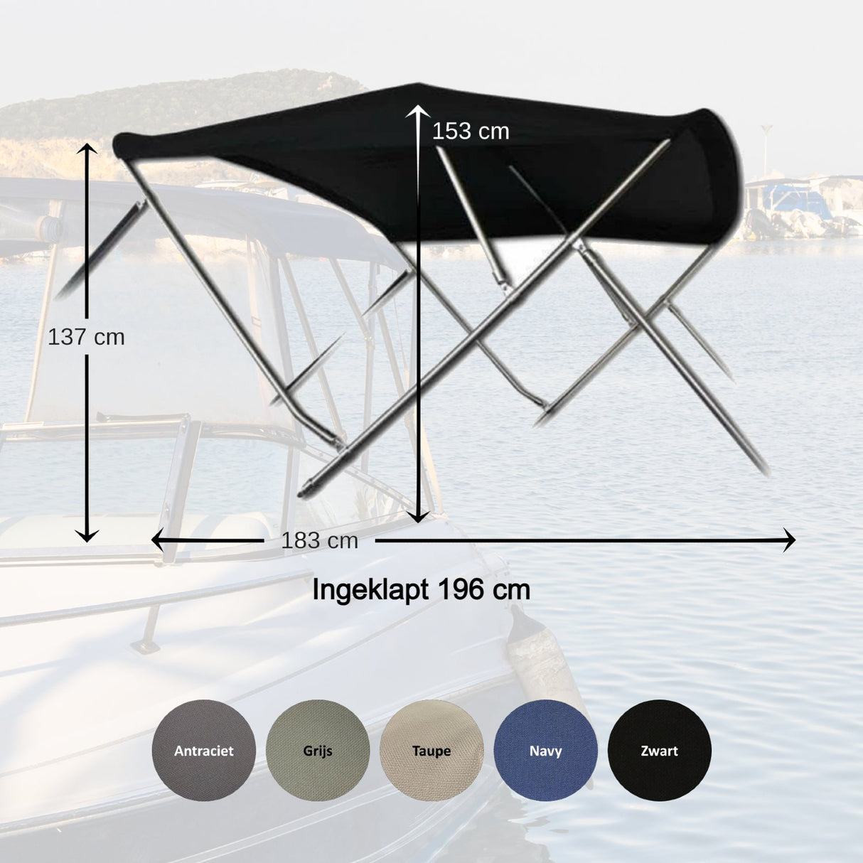 Blauwe aluminium navishade biminitop - Bateau Bootservice