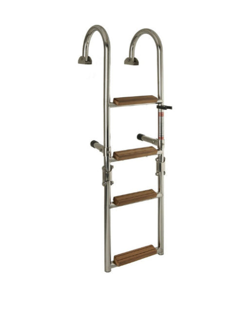 Boot trap met 5 teak treden en RVS behuizing 