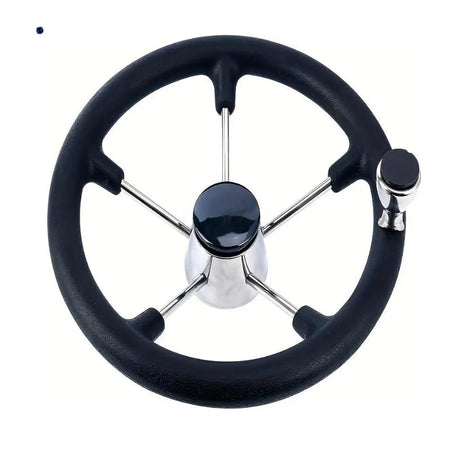 Boot stuurwiel van RVS met zwart foam en stuurknop met diameter van 40 cm