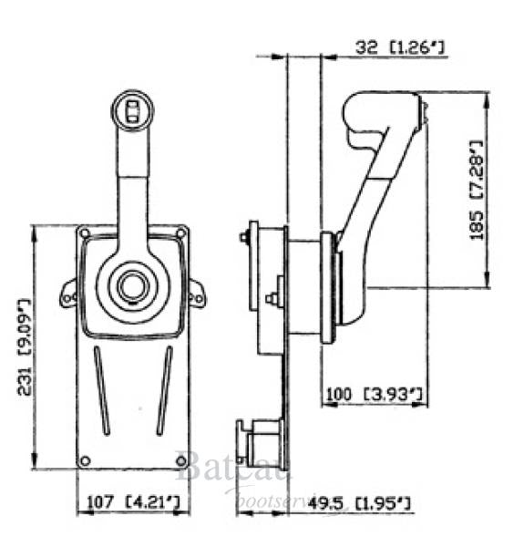 Ultraflex Eénhendelbediening voor zij-montage Model B184 - Bateau Bootservice