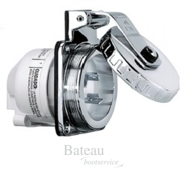 allpa NEMA-16A-Boordstopcontact, RVS, 16A/230V, geaard, met schroefdeksel, IP56 - Bateau Bootservice