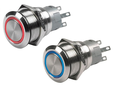 Hollex drukknop rvs 12 of 24V puls LED rood blauw of wit incl. stekker - Bateau Bootservice